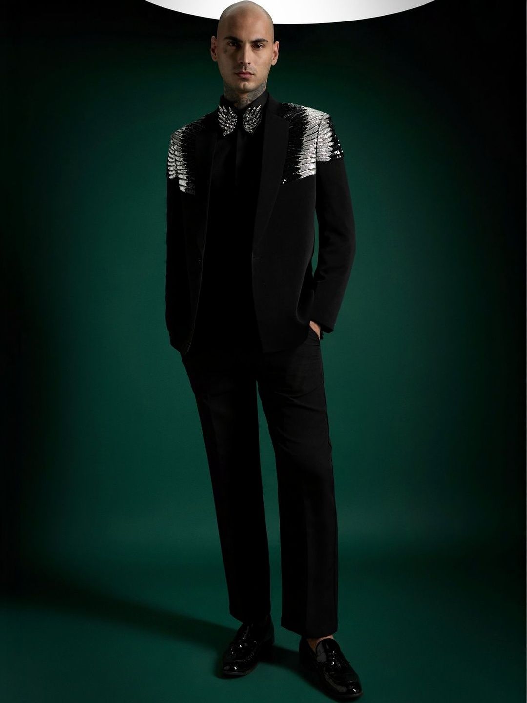 Komal Kothari Embroidered Notched Lapel Tuxedo Two-Piece Suit-picture-49