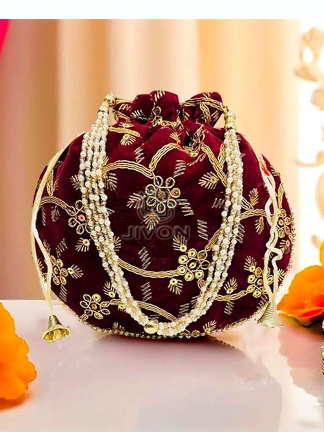 JIVON Embroidered Embellished Potli Clutch-picture-27