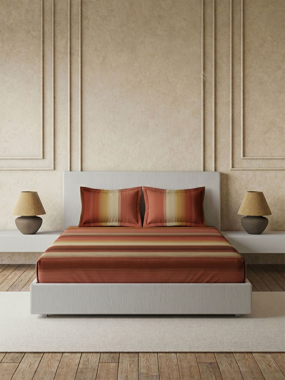 DDecor Red Striped 144 TC King Bedsheet with 2 Pillow Covers-image-30