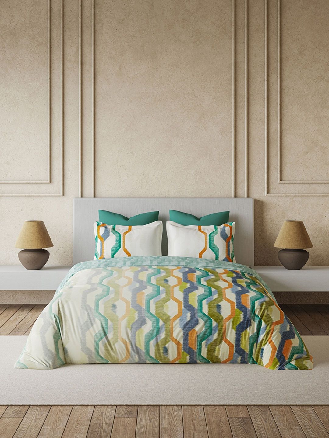 DDecor Green & White Geometric Cotton 4 Piece Double King Regular Bedding Set-image-45