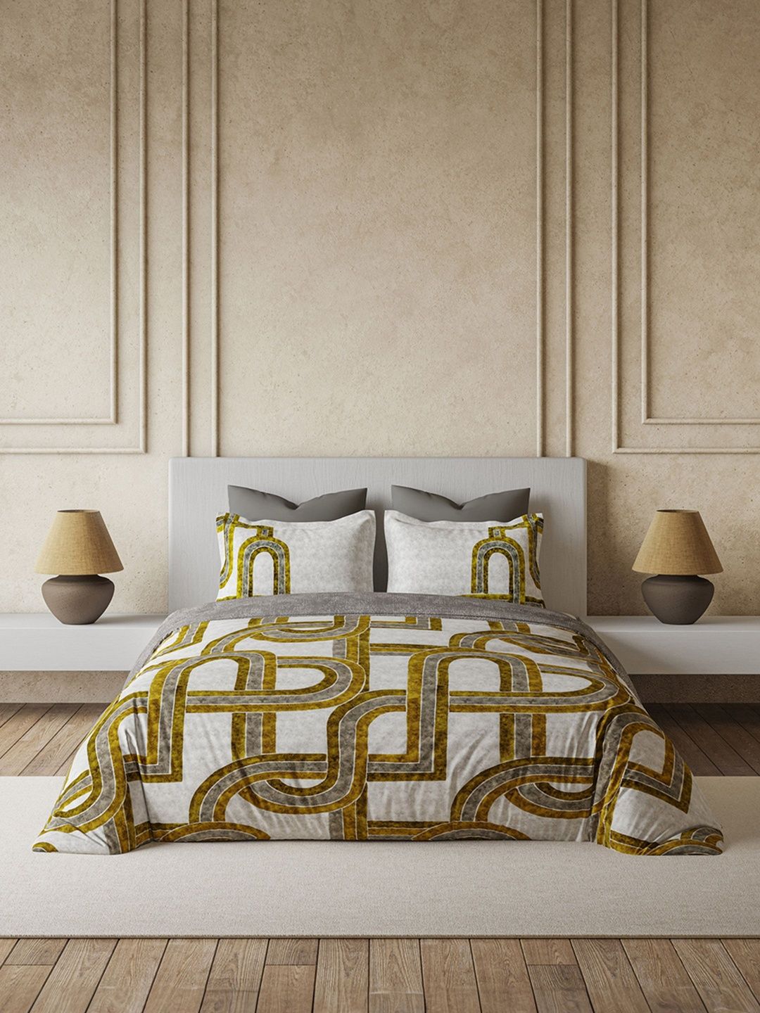 DDecor Yellow & Grey Geometric Cotton 4 Piece Double King Regular Bedding Set-picture-38