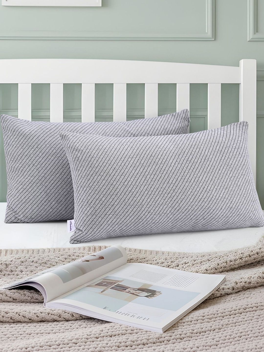 wakefit Grey Set of 2 Fibre Filled Cotton Sleep Pillow-image-0