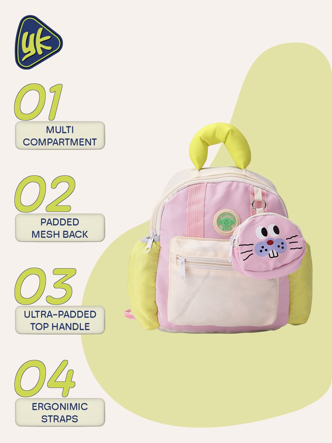 YK Unisex Kids Colourblocked Backpack with Pouch-picture-33