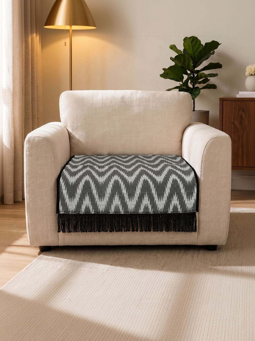 Saral Home Grey Printed Cotton Blend 1 Piece Sofa Cover Without Arms-picture-23