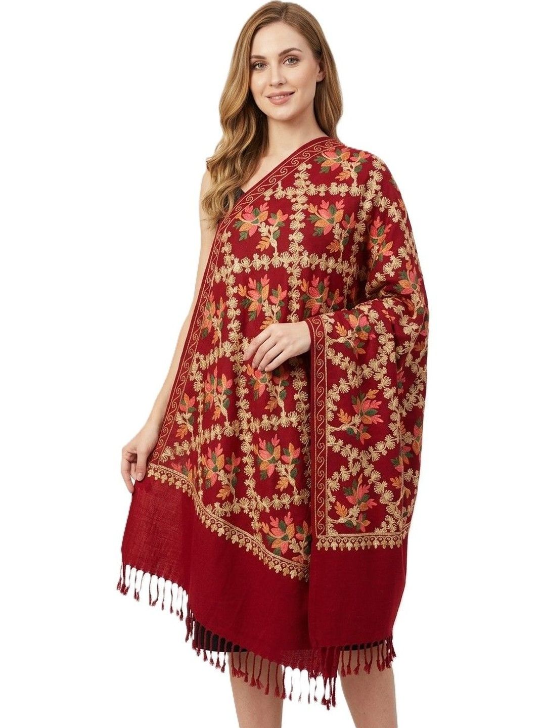 P Collection Women Ethnic Motifs Embroidered Shawl-picture-49