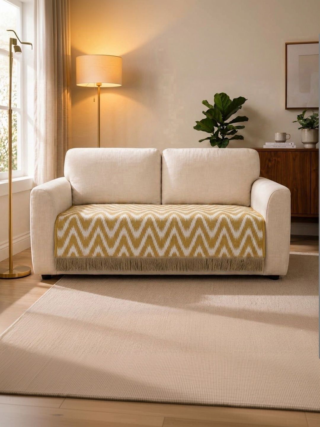 Saral Home Beige Printed Cotton Blend 1 Piece Sofa Cover Without Arms-picture-11