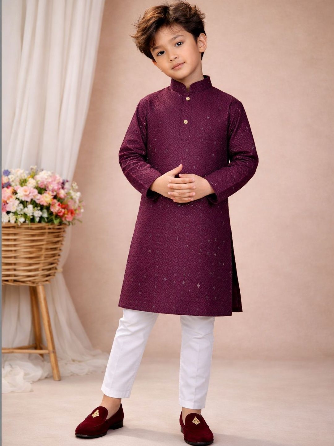 DIGI FASHION Boys Ethnic Motifs Embroidered Regular Sequinned Kurta with Pyjamas-picture-17