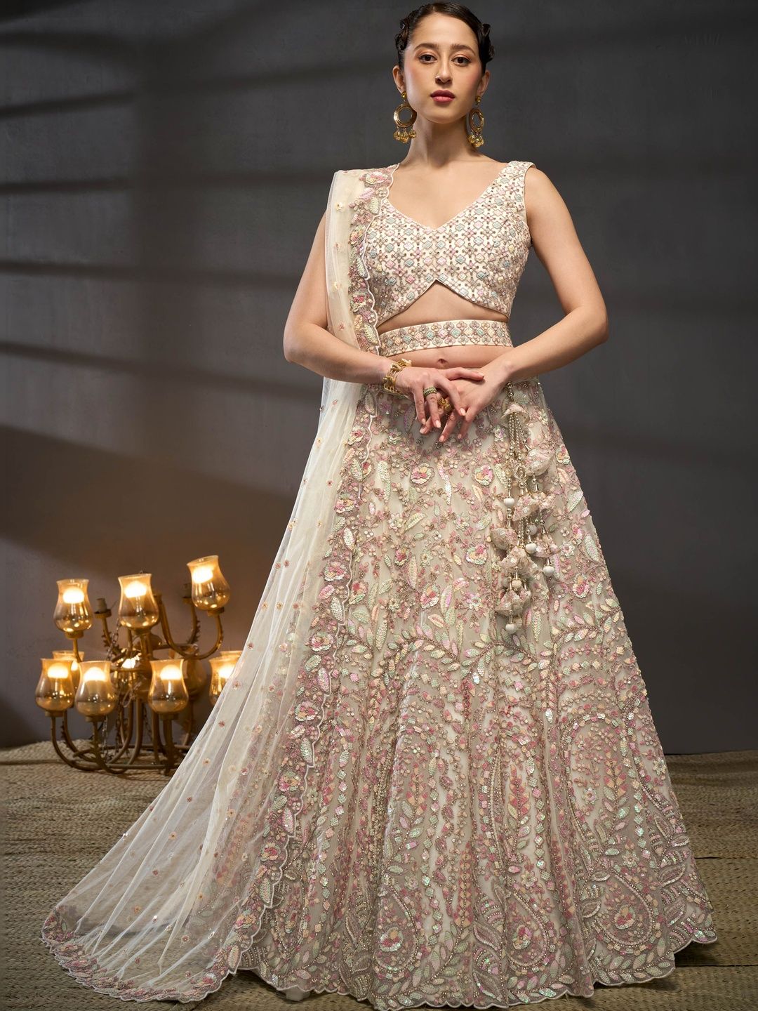 KALINI Embellished Sequinned Semi-Stitched Lehenga & Unstitched Blouse With Dupatta-picture-34