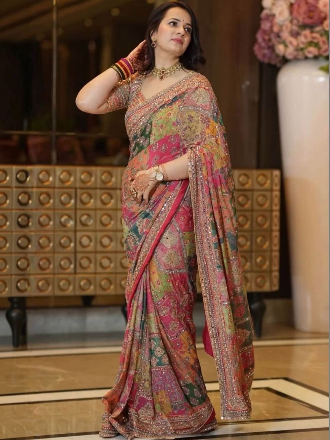 OFLINE SELECTION Ethnic Motifs Mirror Work Silk Blend Saree-picture-19