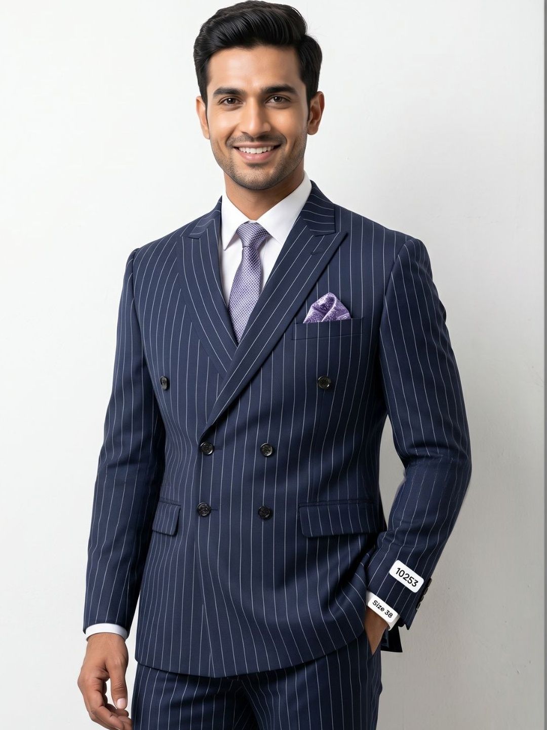TRIANGLE Striped Peaked Lapel Collar Double-Breasted Two-Piece Suit-picture-26