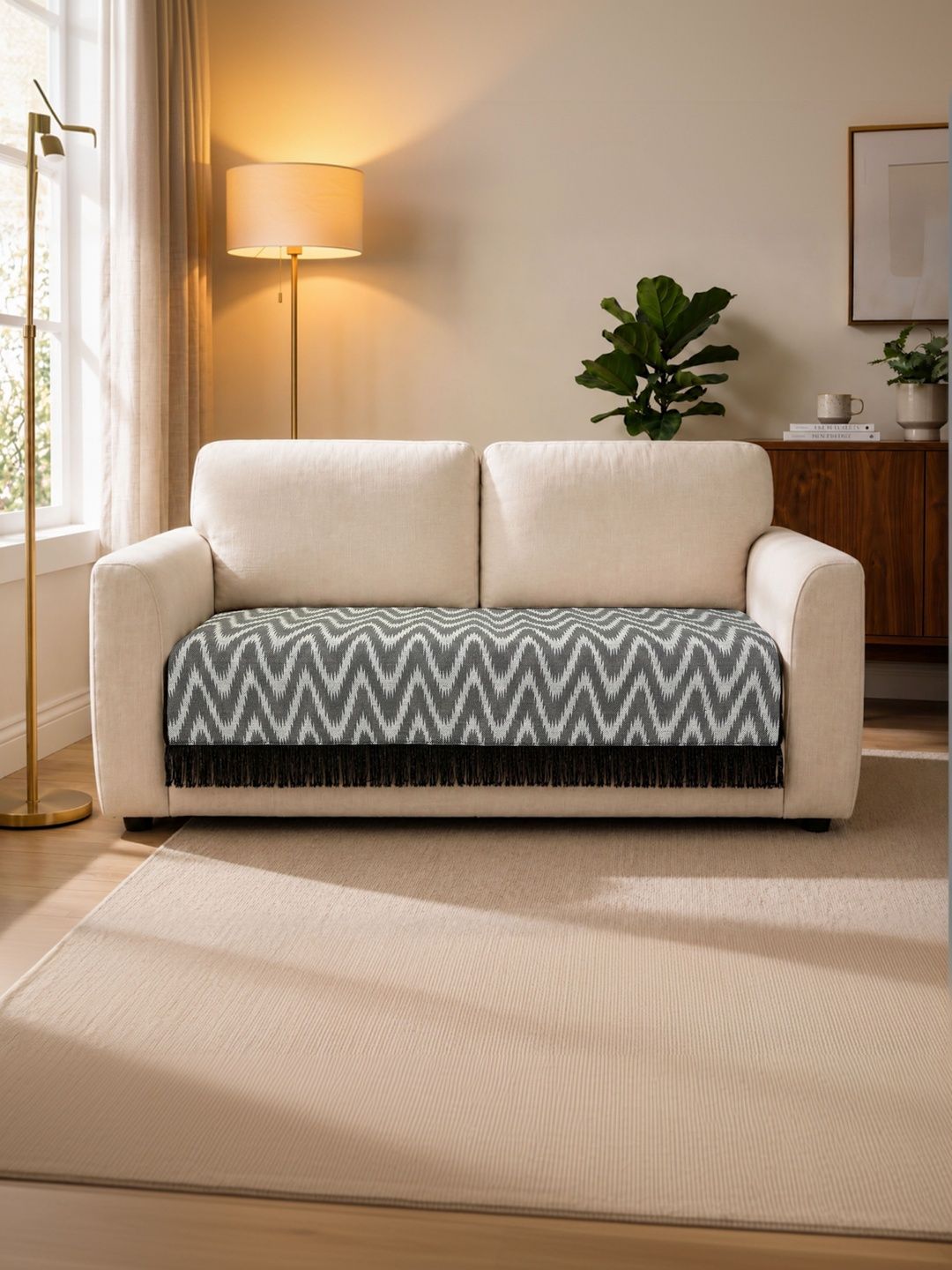 Saral Home Grey Printed Cotton Blend 1 Piece Sofa Cover Without Arms-image-25