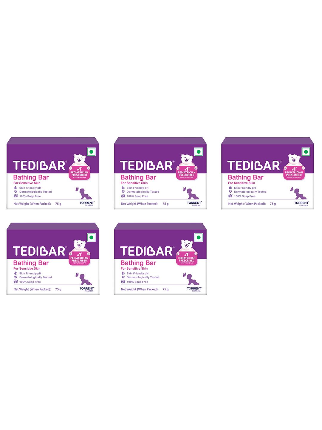 Tedibar Set Of 5 Moisturizing Baby Bathing Bar - 75 g Each-picture-47