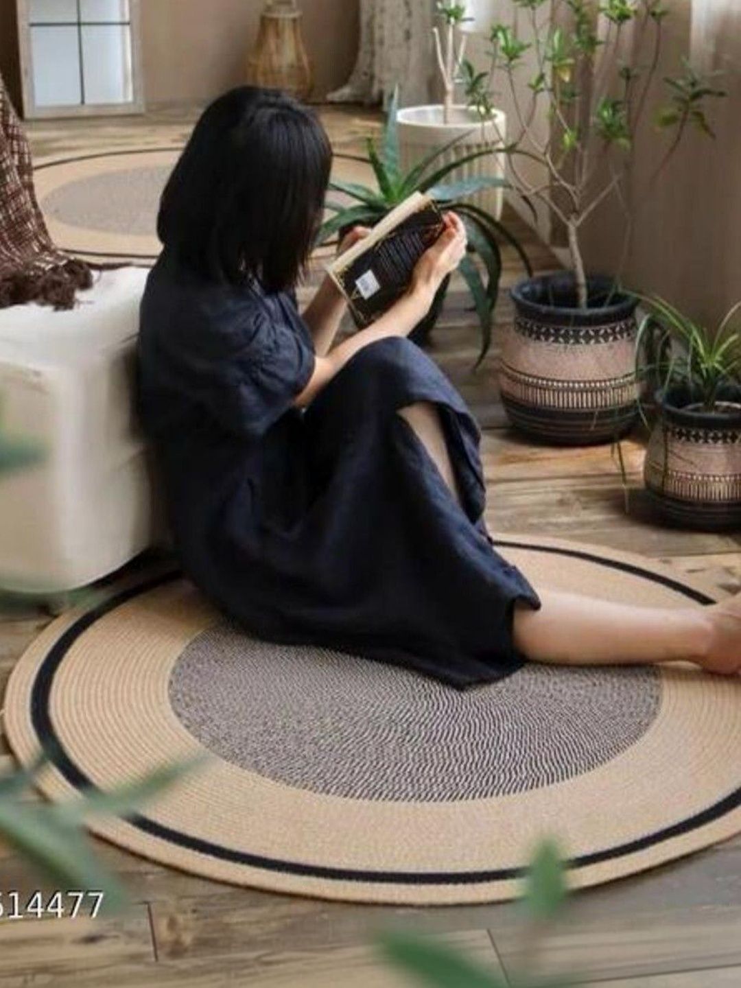 Siya Textiles Black Cotton Anti-Skid Carpet-image-8