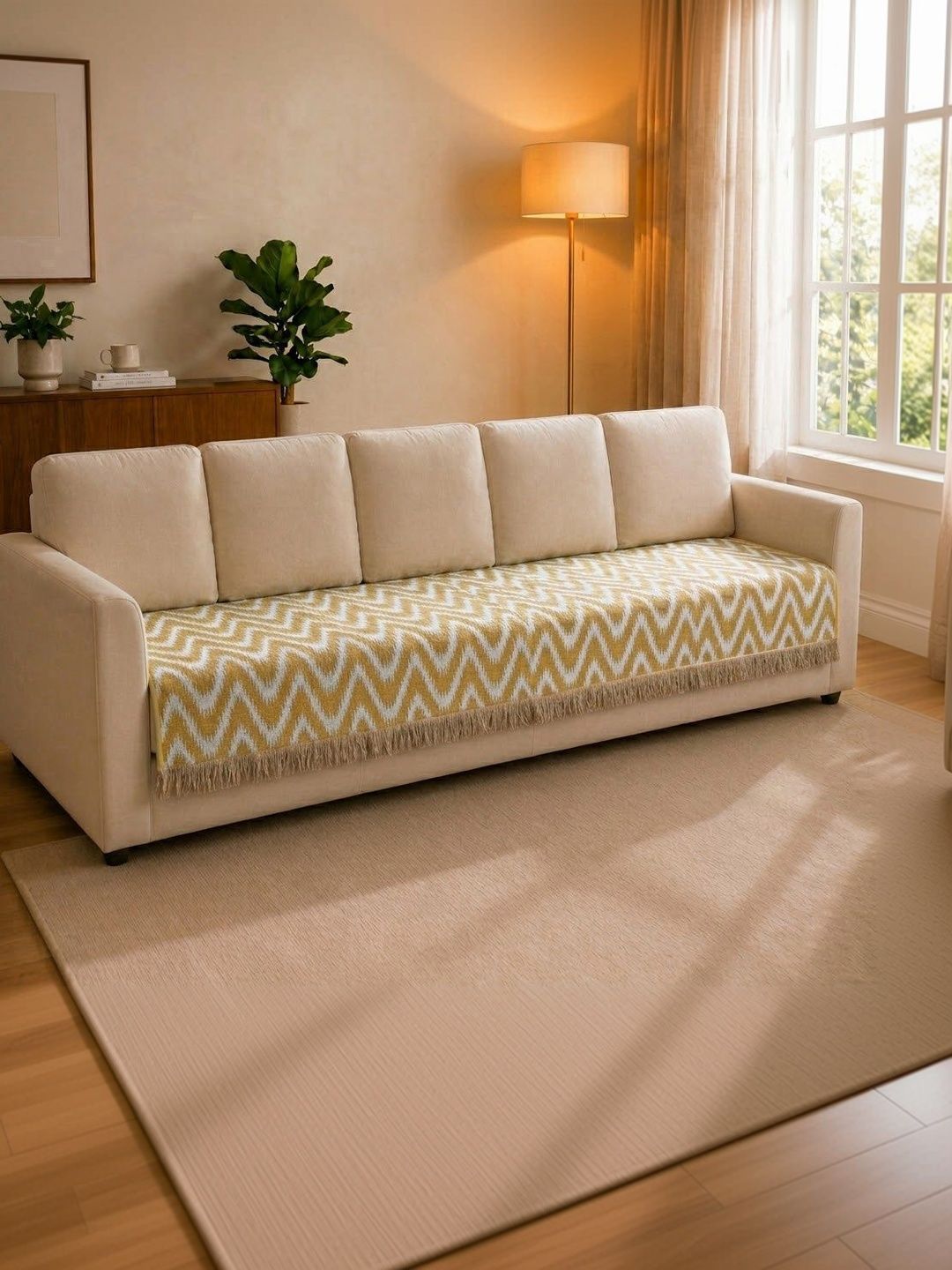 Saral Home Beige Printed Cotton Blend 1 Piece Sofa Cover Without Arms-image-36