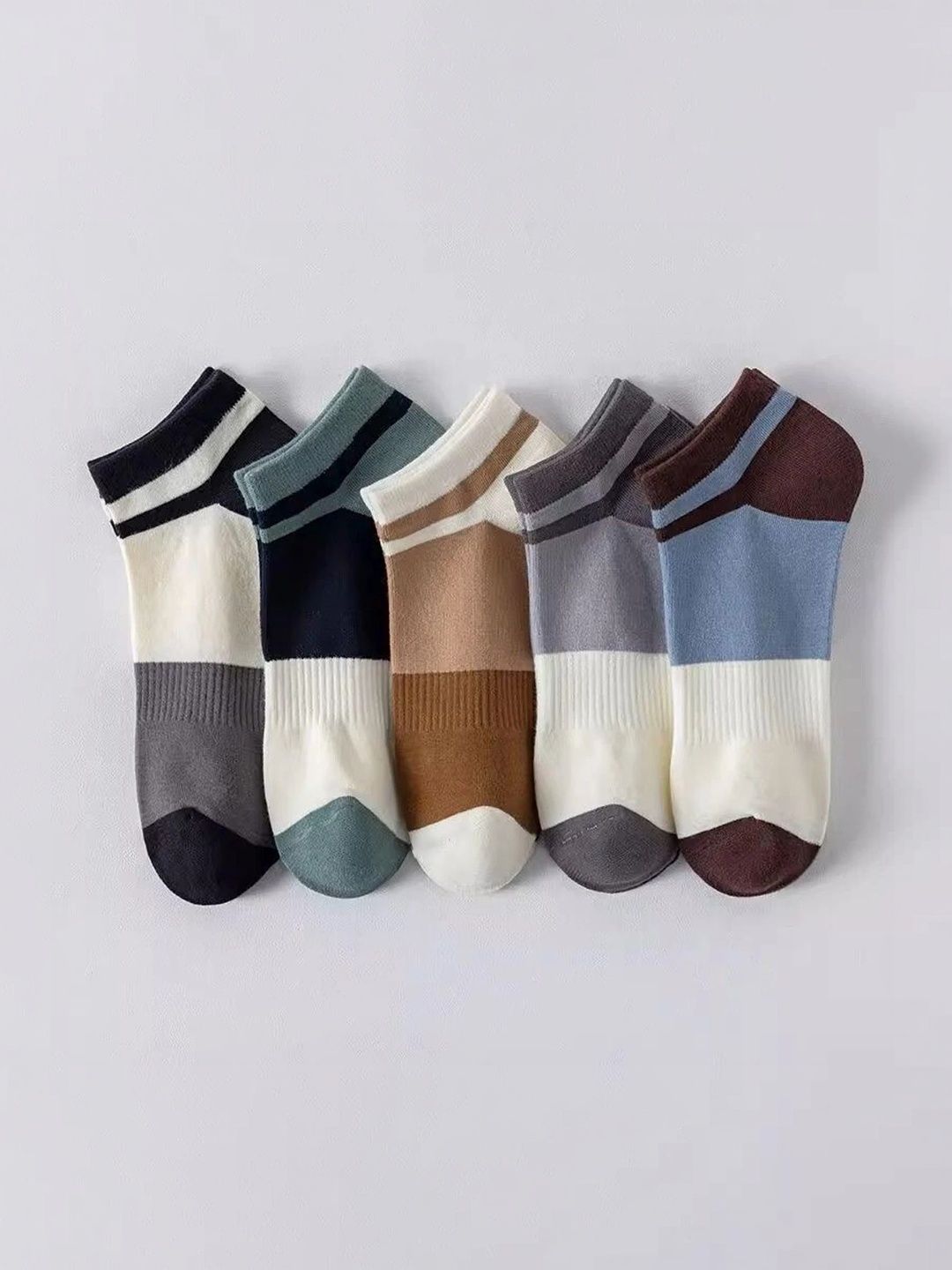 MERCEHIVE Men Pack of 5 Cotton Colourblocked Ankle Length Socks