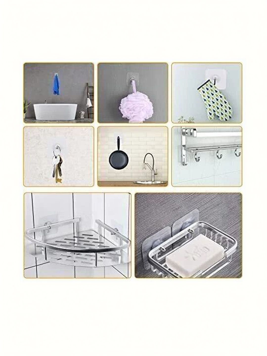 MERCEHIVE Transparent Stainless Steel 18-Pcs Wall Hooks-picture-25
