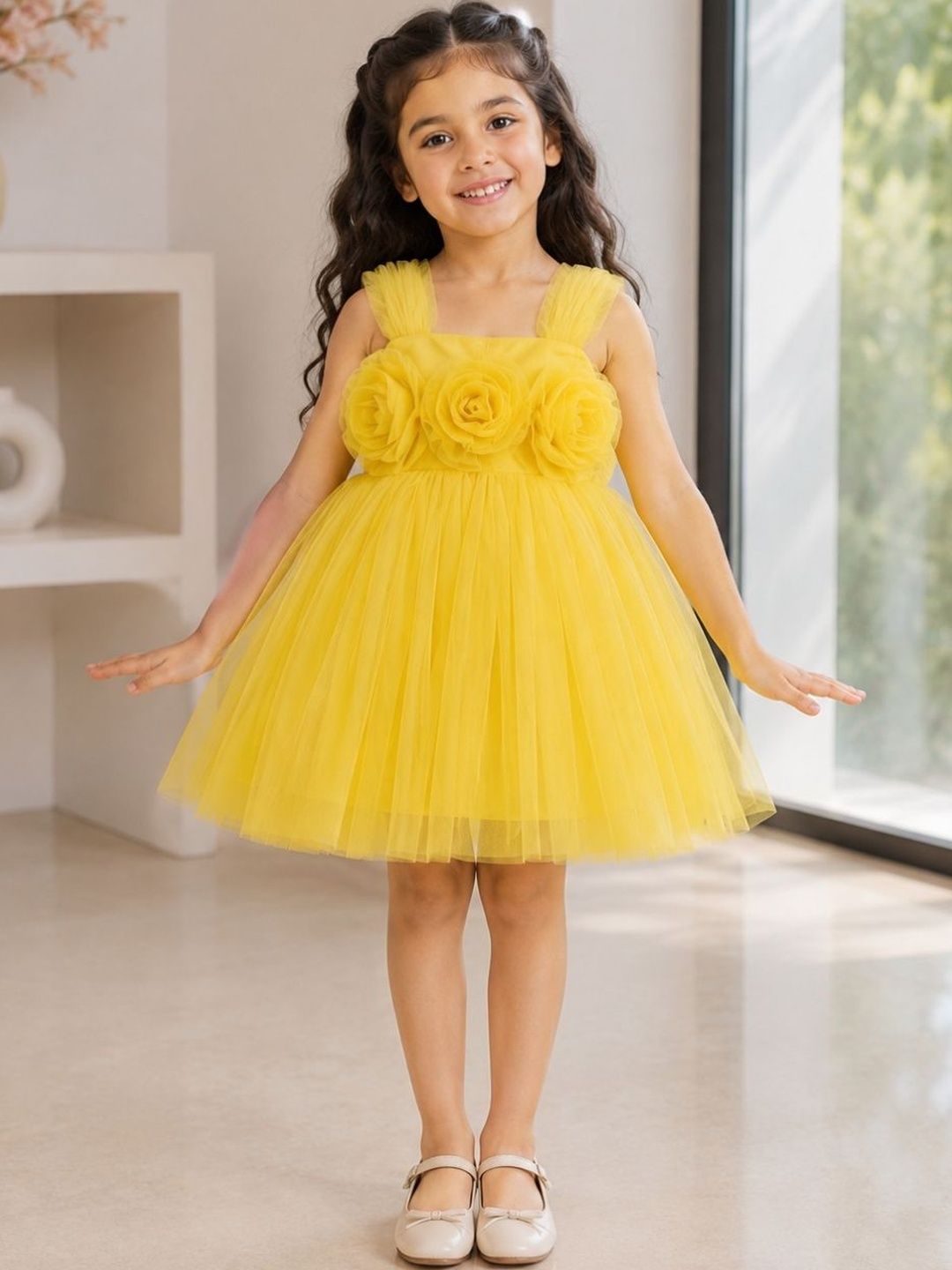 Superminis Ruffled PU Coated Net A-Line Dress-picture-14