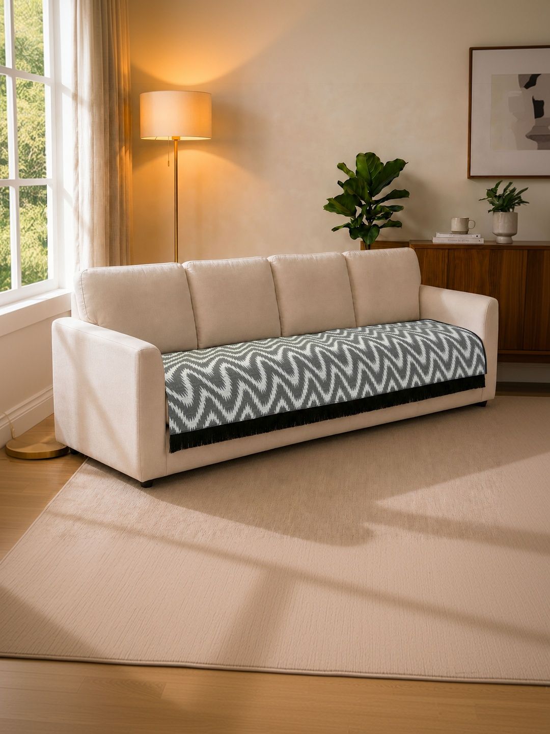 Saral Home Grey Printed Cotton Blend 1 Piece Sofa Cover Without Arms-image-26