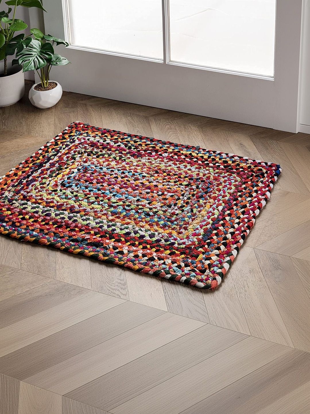 Siya Textiles Red & Blue Braided Anti Skid Rectangular Carpet-image-10
