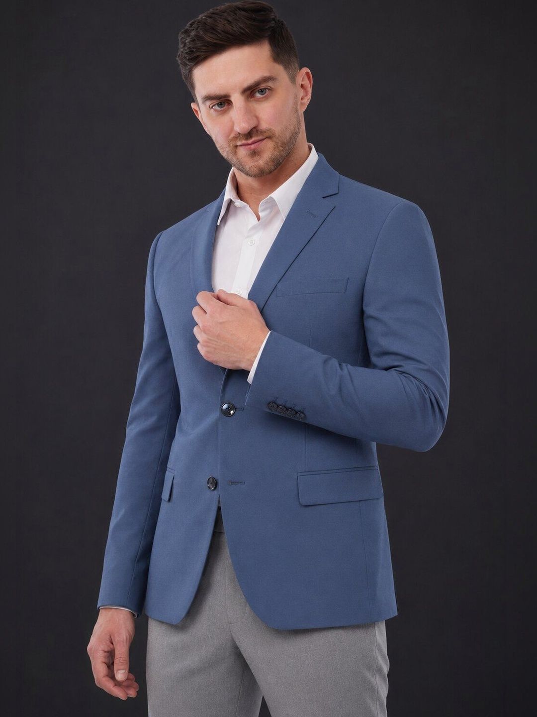 Integration Slim Fit Notched Lapel Collar Single-Breasted Formal Blazer-picture-22