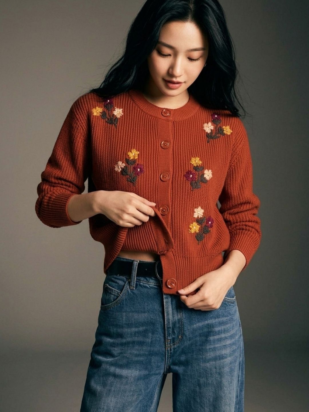 CLAPTON Women Embroidered Woollen Cardigan with Embroidered Detail-picture-13
