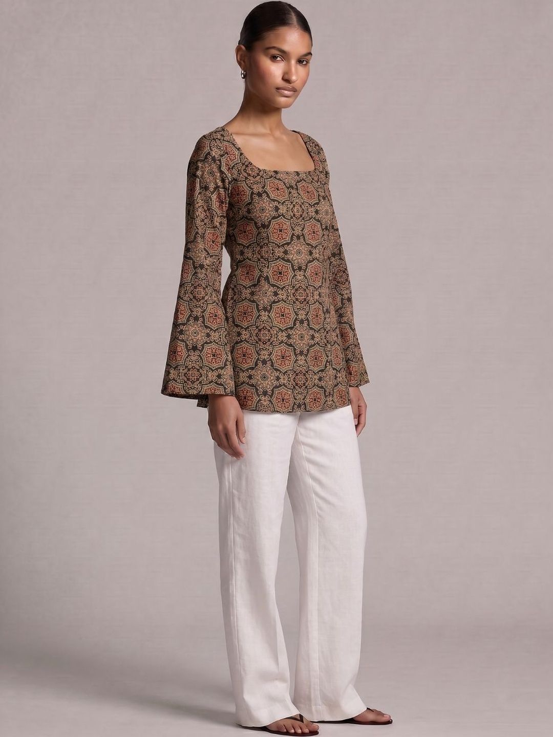NISHORAMA Ethnic Motifs Printed Square Neck Flared Sleeves Pure Cotton Kurti-picture-27