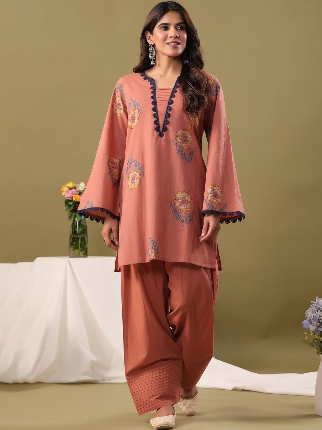 Rimeline Women Floral Printed Regular Pure Cotton Kurti with Patiala & With Dupatta-picture-16