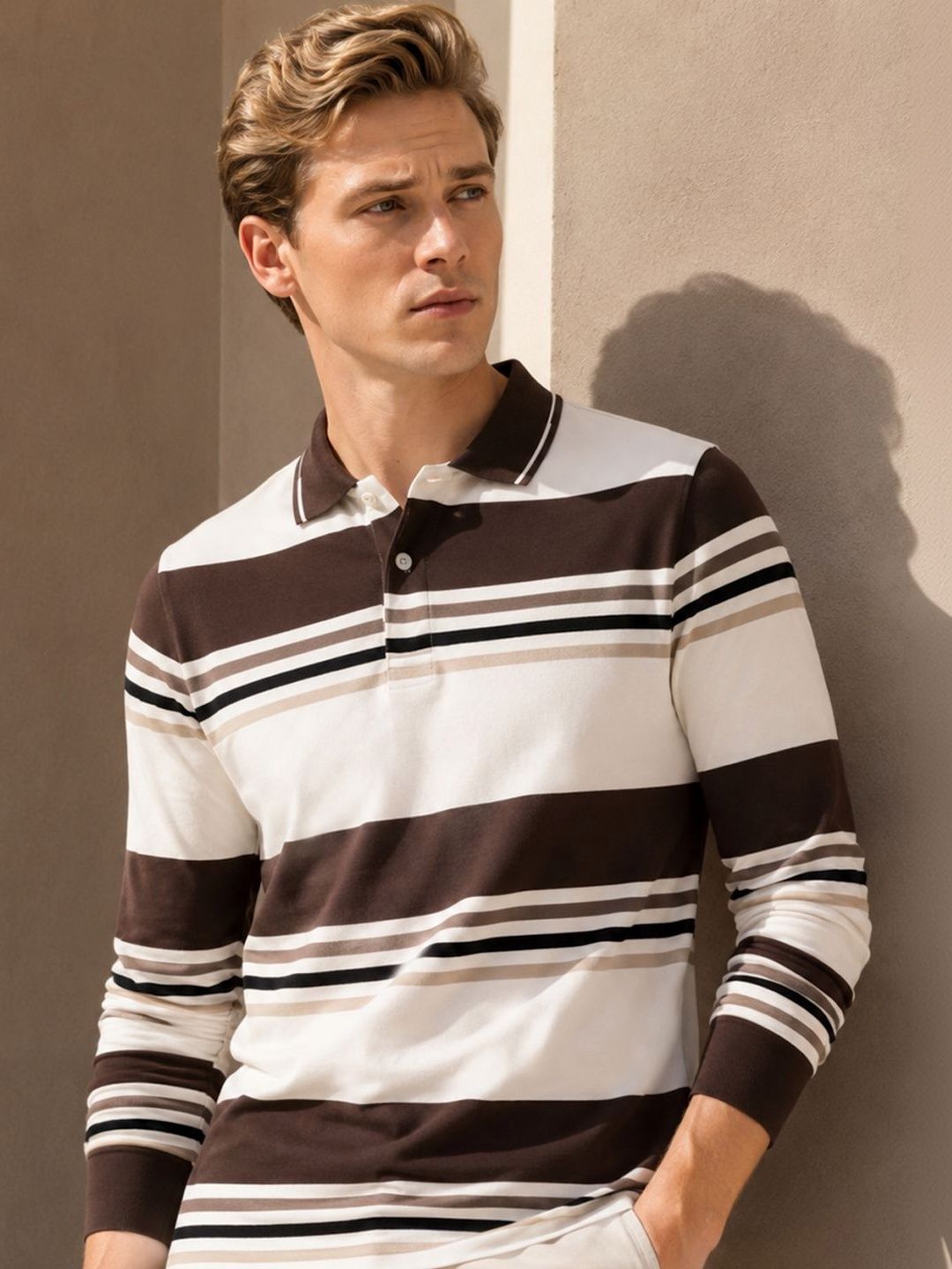 Hancock Men Striped Polo Collar Pure Cotton Stretch Bio Finish Slim Fit T-shirt-picture-53