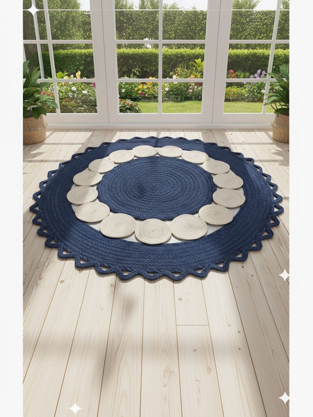 Siya Textiles Blue & Grey Textured Round Anti-Skid Carpet-image-4