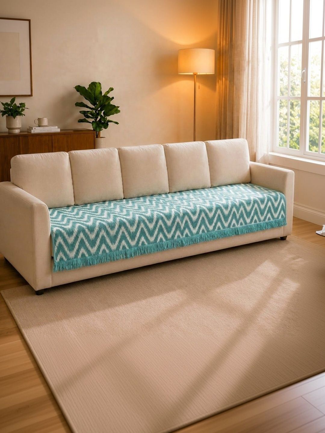 Saral Home Teal Printed Cotton Blend 1 Piece Sofa Cover Without Arms-image-23
