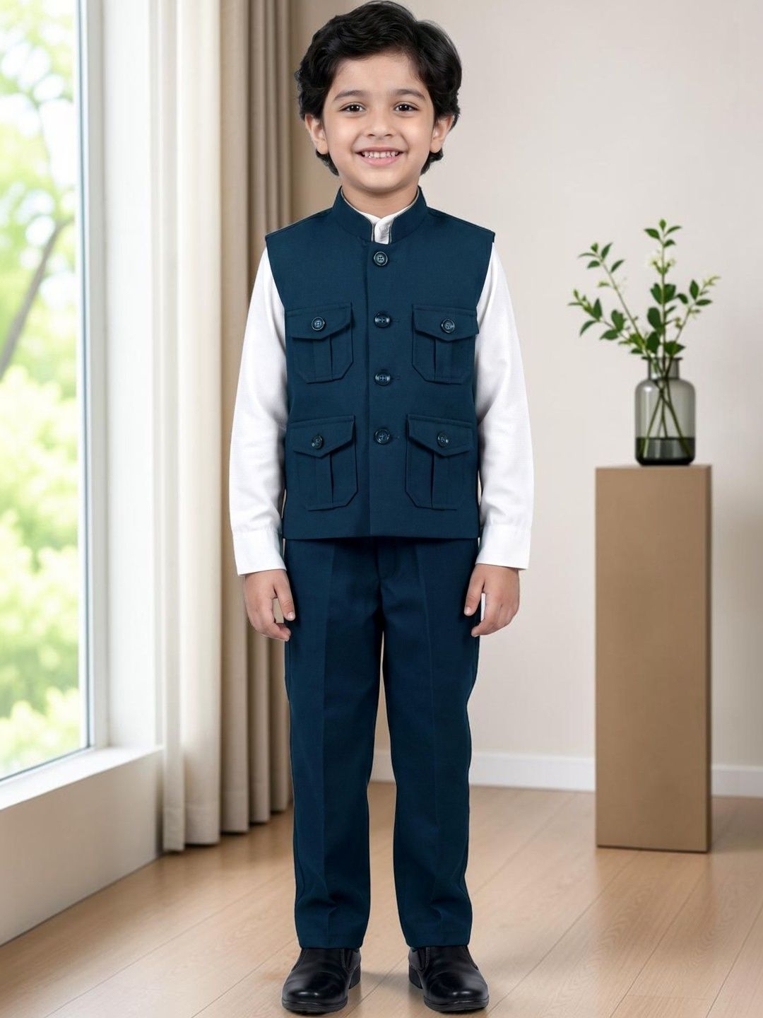 KALINI Boys Mandarin Collar 3 Piece Suits-picture-54