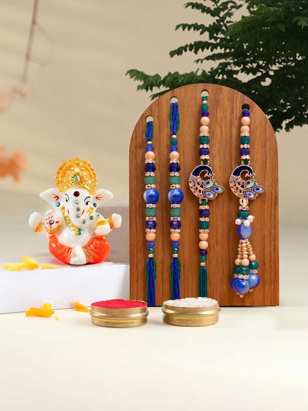 TIED RIBBONS Set Of 4 Rakhi With Ganesha Rakhi Git Set-picture-8
