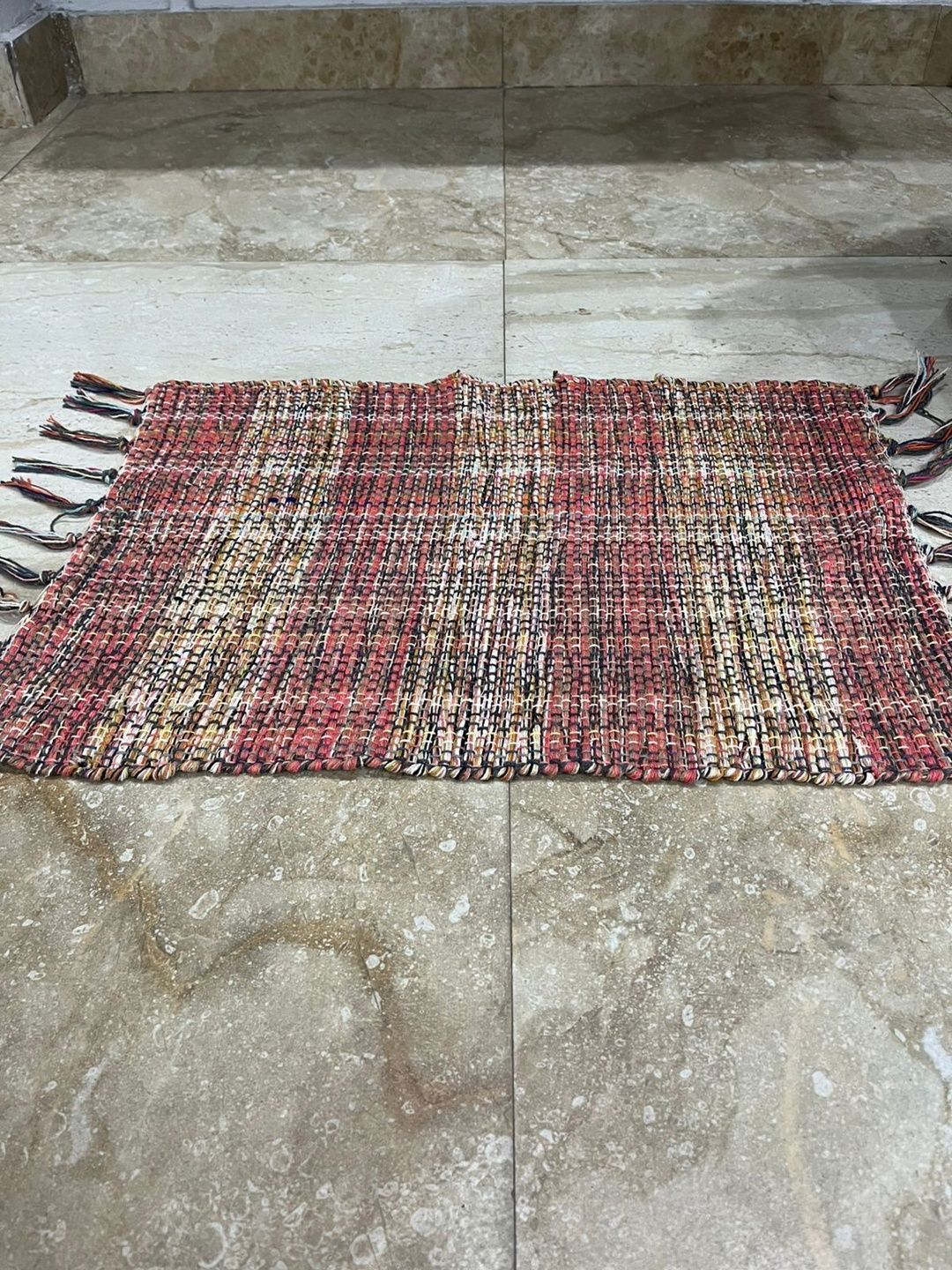 Siya Textiles Red Striped Anti-Skid Cotton Carpet-image-23