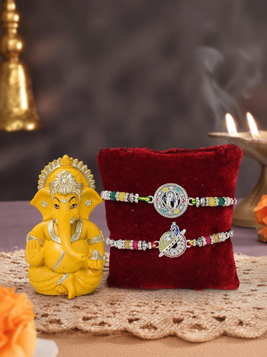 TIED RIBBONS Set Of 2 Rakhi With Ganesha Rakhi Git Set-picture-1