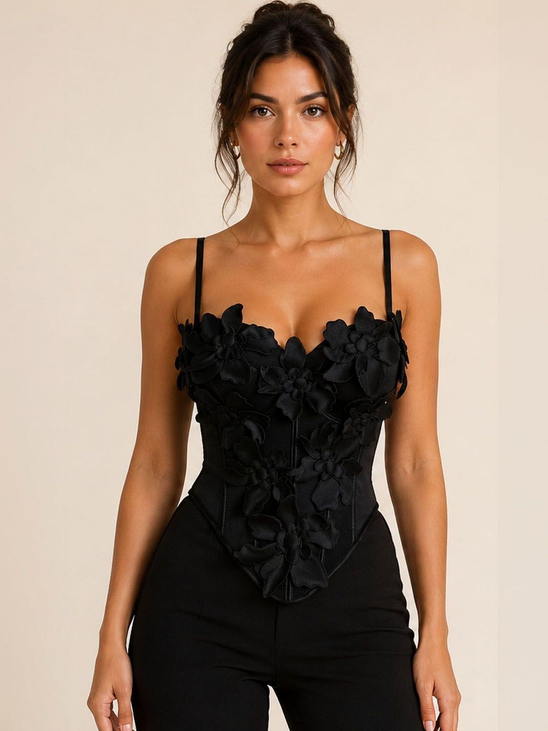 bebe Embellished Sweetheart Neck Applique Crop Top-picture-40