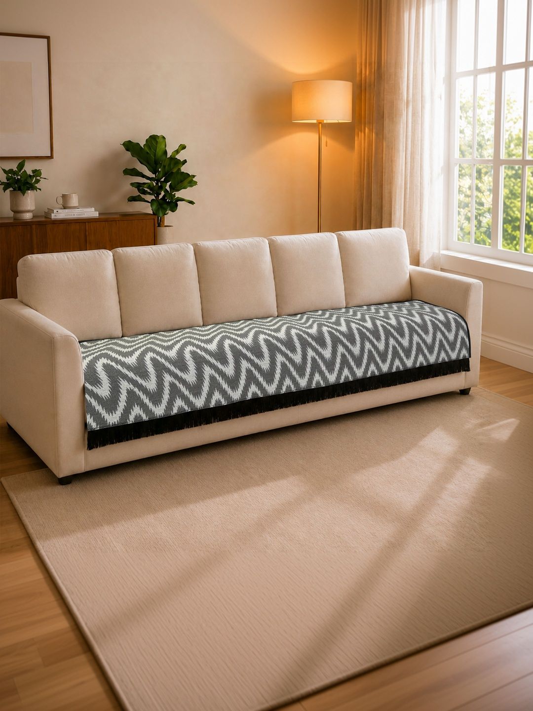 Saral Home Grey Printed Cotton Blend 1 Piece Sofa Cover Without Arms-image-42