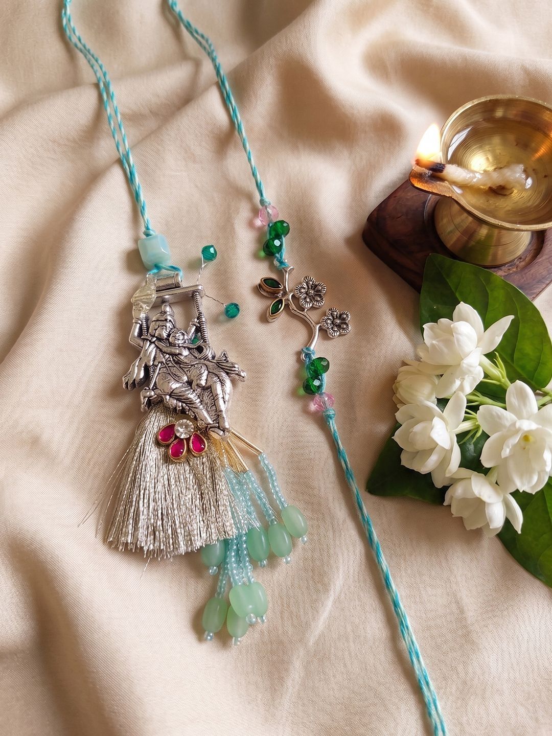 SZN Set Of 2 Designer Religious Silver Toned Bhaiya Bhabhi Rakhi-image-18