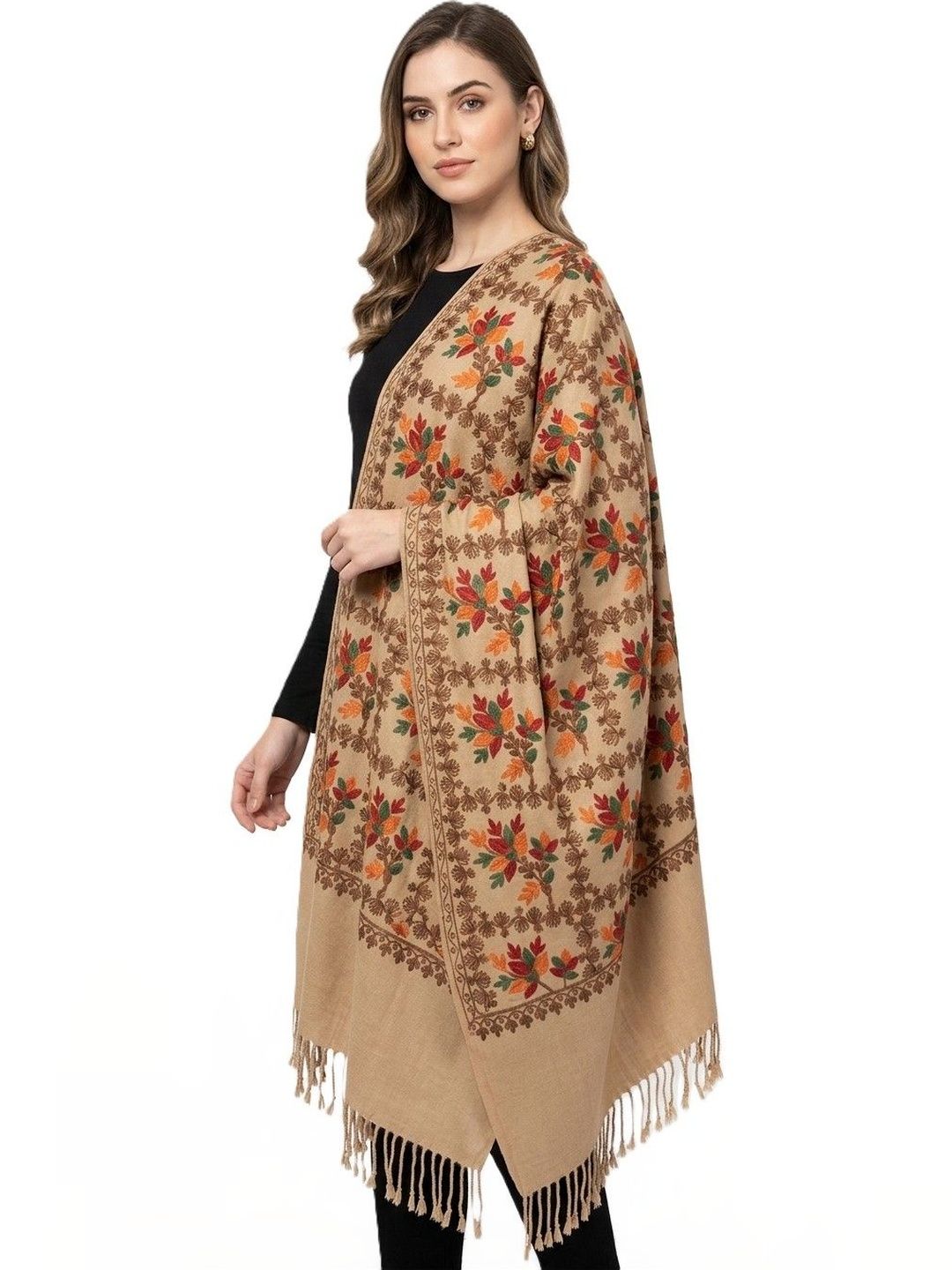 P Collection Women Ethnic Motifs Embroidered Shawl-image-8
