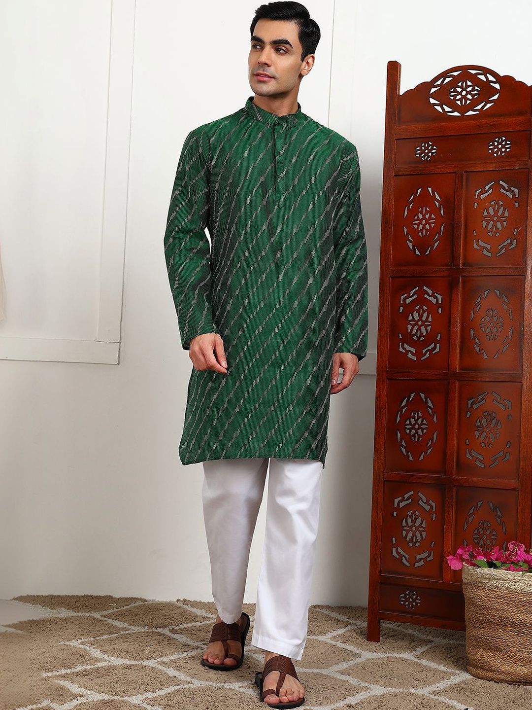 ADHIRAJAN Men Printed Jacquard Kurta-picture-26
