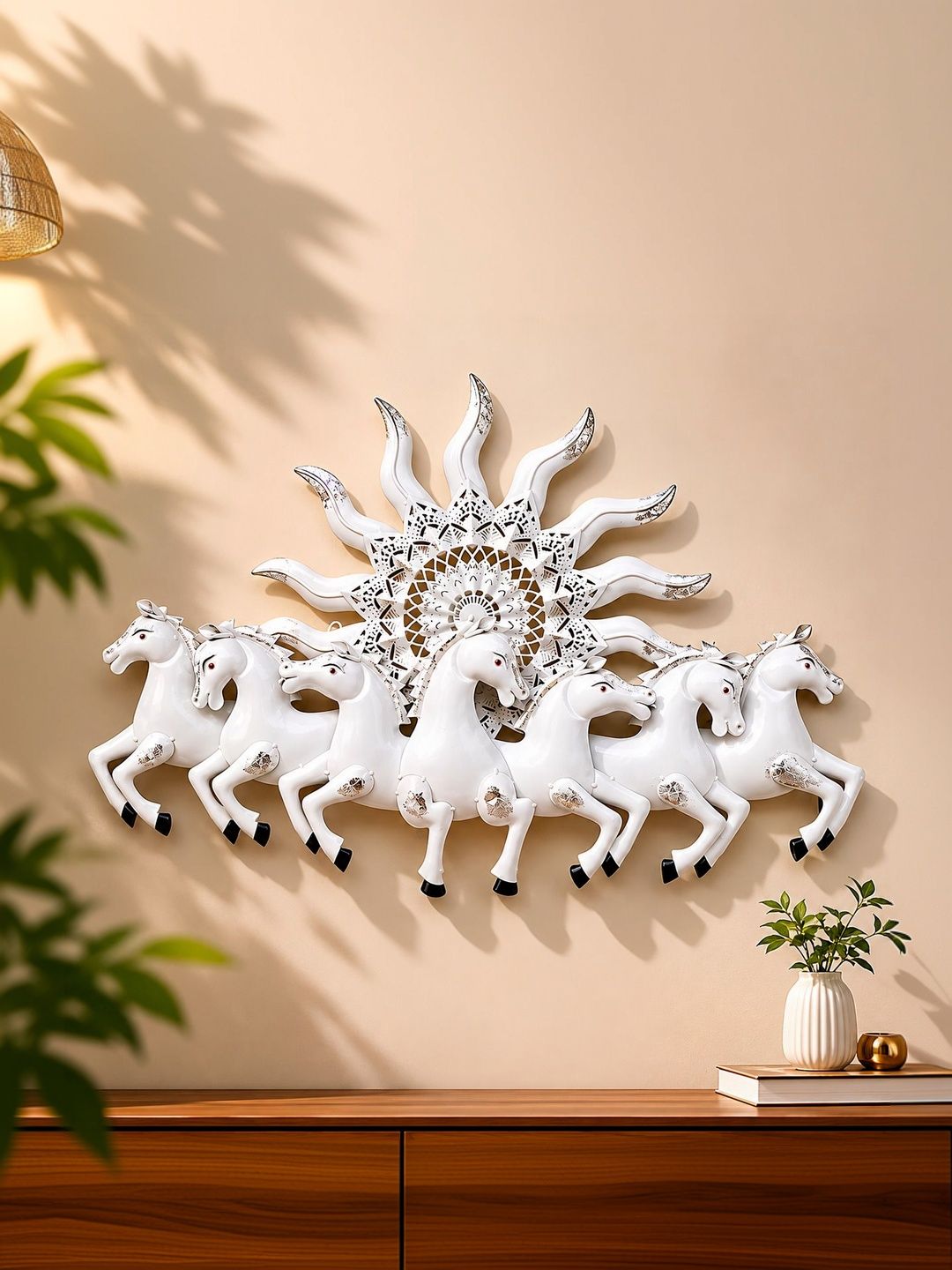 RSN White Textured 7 Horse Running Wall Decor-picture-5