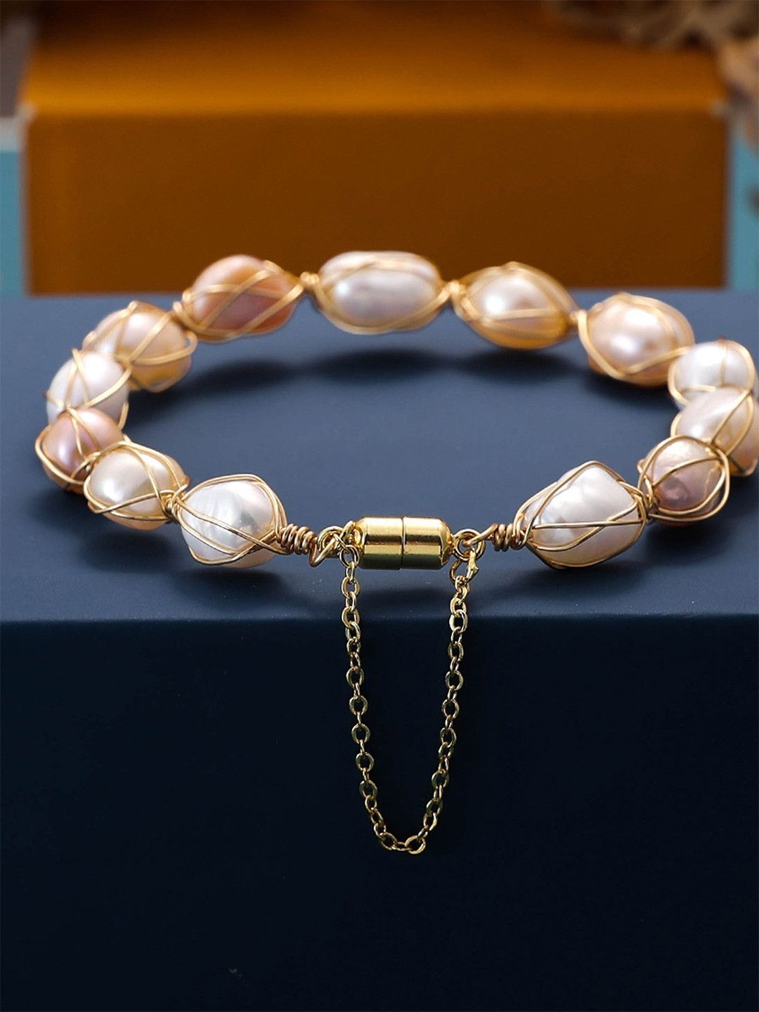 Yellow Chimes Women Pearls Handcrafted Gold-Plated Link Bracelet-picture-49