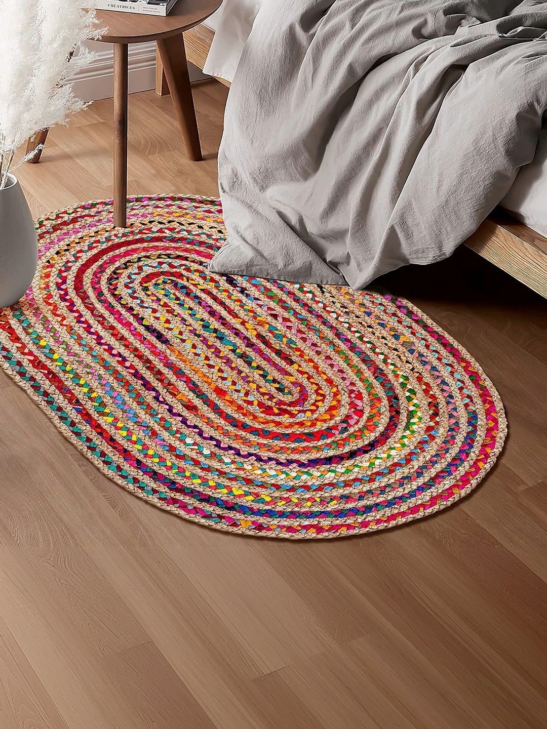 Siya Textiles Red & Green Abstract Anti-Skid Cotton Carpet-image-2