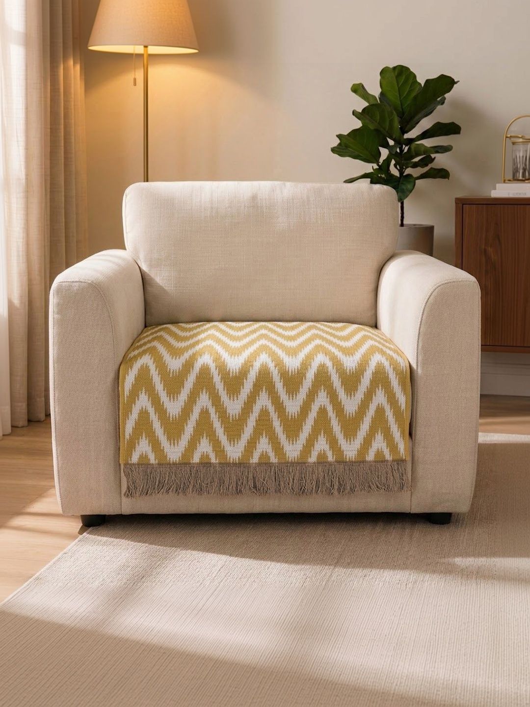Saral Home Beige Printed Cotton Blend 1 Piece Sofa Cover Without Arms-picture-24