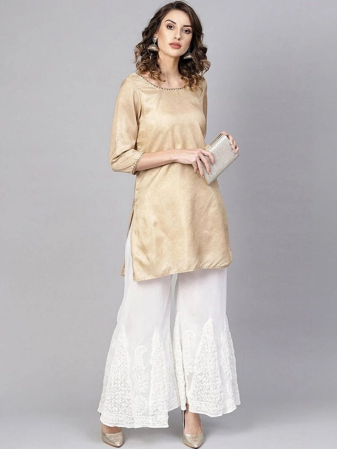 Classikari Women Ethnic Motifs Embroidered Flared Knitted Georgette Ethnic Palazzos-picture-38