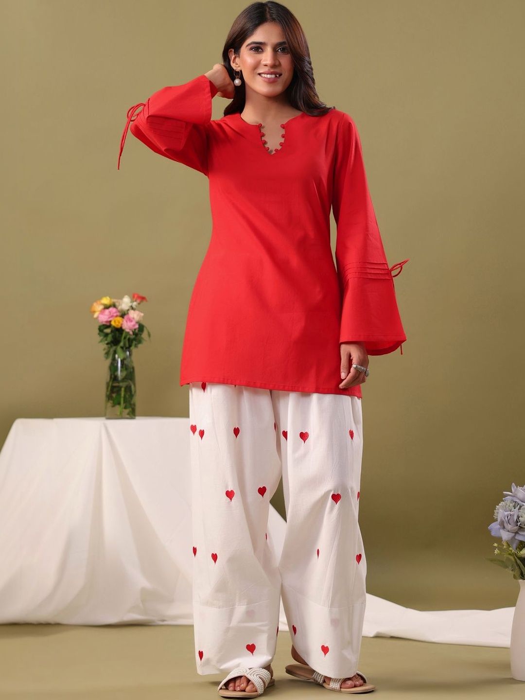 Rimeline Women Ethnic Motifs Regular Pure Cotton Kurti with Palazzos-picture-49