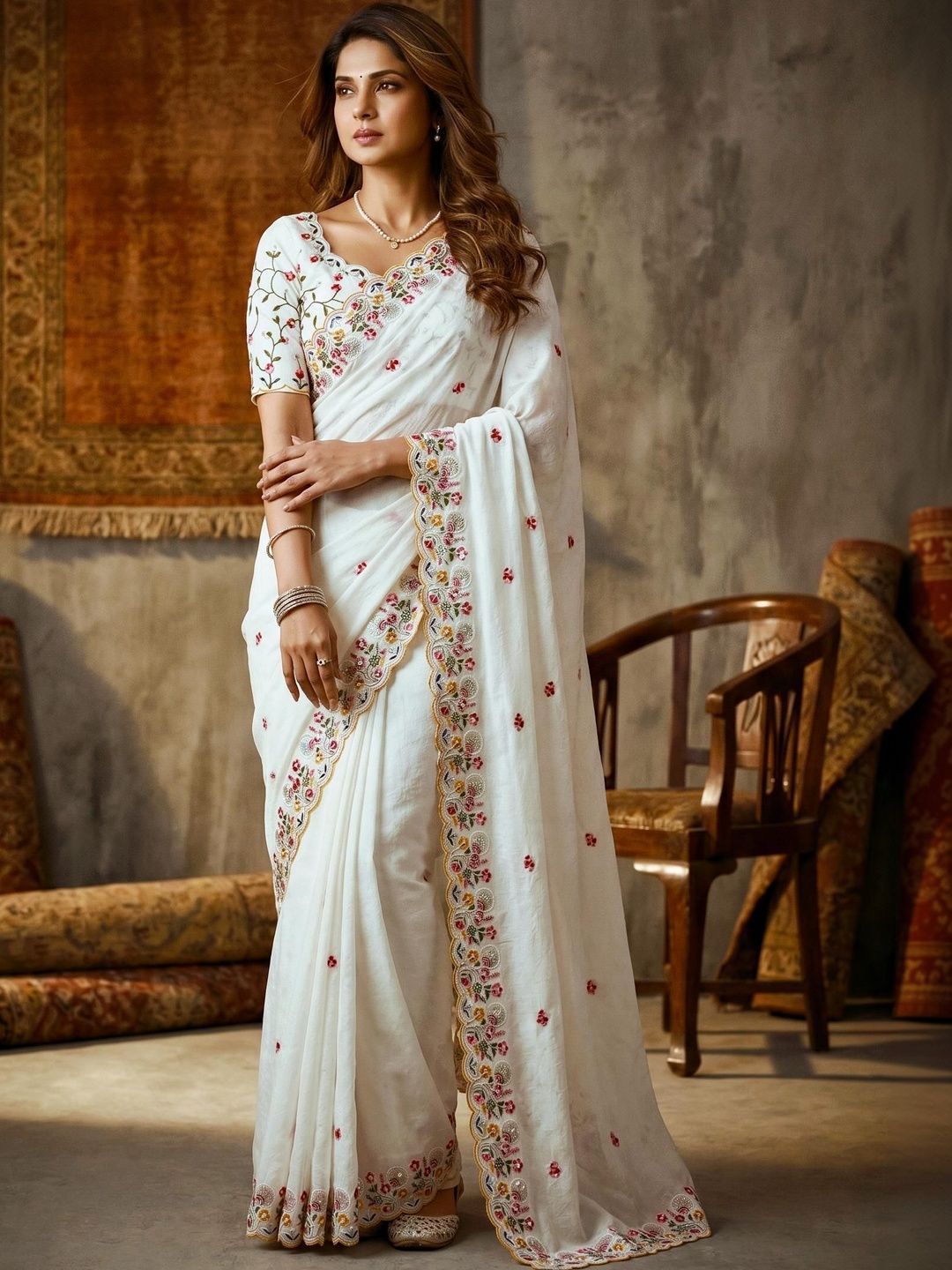 HERE&NOW Floral Embroidered Saree-picture-20