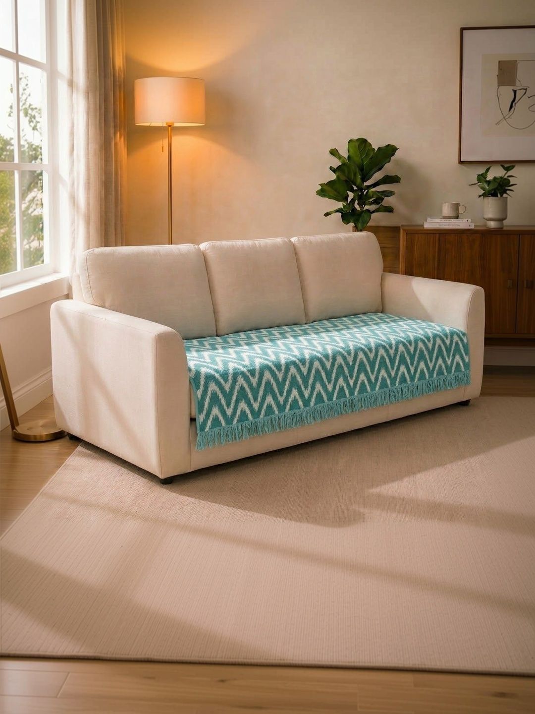 Saral Home Teal Printed Cotton Blend 1 Piece Sofa Cover Without Arms-picture-26