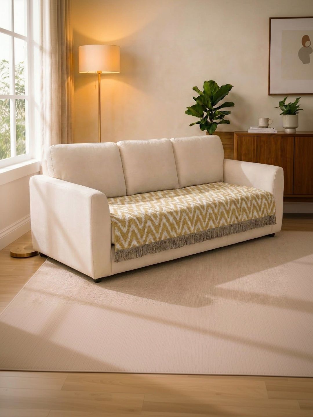 Saral Home Beige Printed Cotton Blend 1 Piece Sofa Cover Without Arms-picture-28