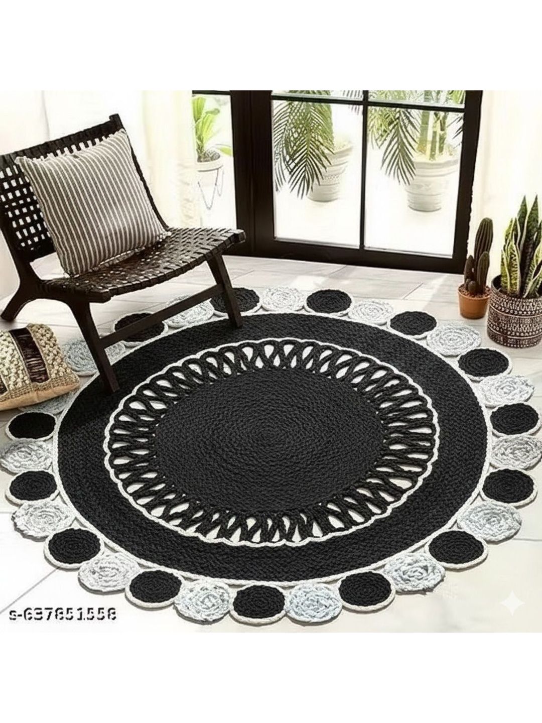 Siya Textiles Black Cotton Anti-Skid Carpet-image-40
