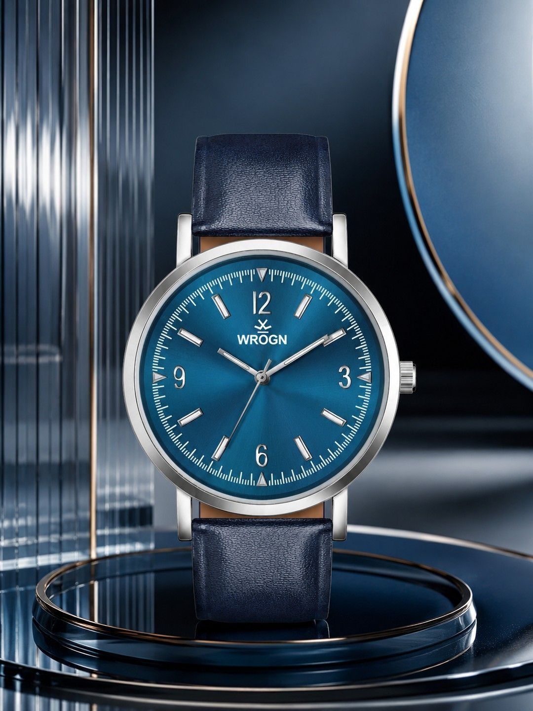 WROGN Men Brass Dial & Leather Straps Analogue Watch HOBWRG0607-BLUE-image-36